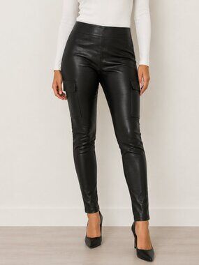 Calvin Klein Jeans Black Faux Leather Leggings Women's Medium Skinny Pull-On